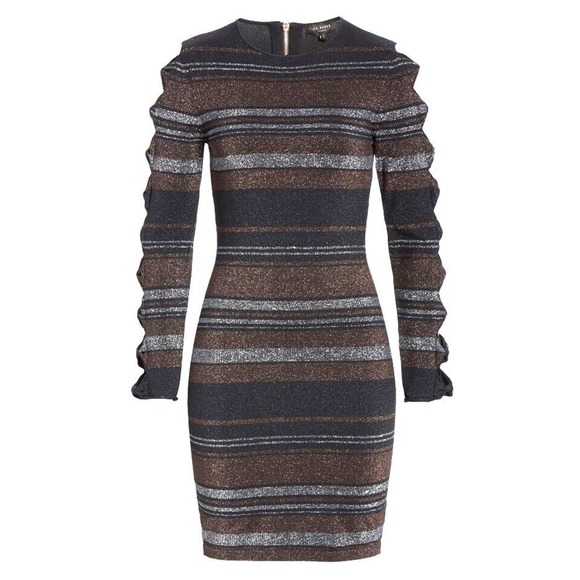 TED BAKER Simona Metallic Stripe Bodycon Dress - Picture 3 of 9